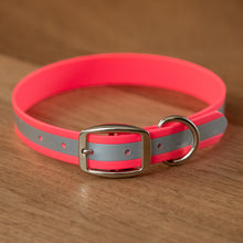 Load image into Gallery viewer, Hot Pink Reflective Dog Collar 1" Wide with D-Ring Connector