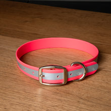 Load image into Gallery viewer, Hot Pink Reflective Dog Collar 1" Wide with D-Ring Connector